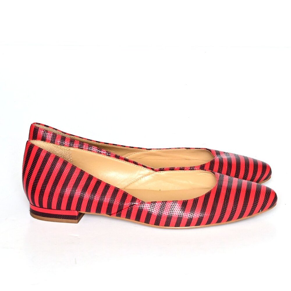 TALBOTS Edision Vibrant Poppy & Navy Striped Ballet Flats-Preppy- Nautical vibes - Picture 4 of 13